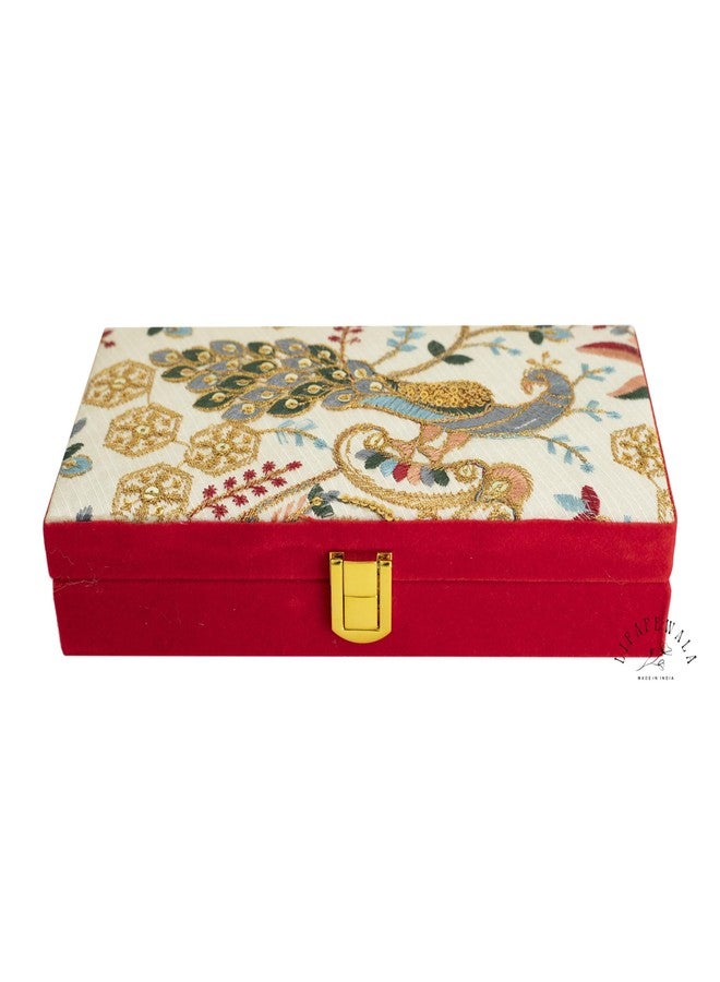 LIFAFEWALA Decorative Embroidery Shagun Box, Cash Box, Gaddi Box, Jewellery Box, Gift Box, Money Box Envelope in Peacock Design with Fur Inside(Red, Pack of 1) - Image 5